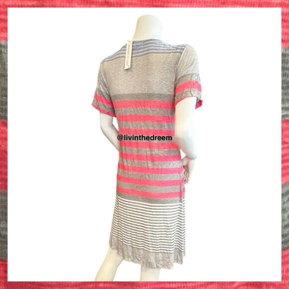 NWT David Cline V-Neck Short Sleeve T-Shirt Dress SZ Small Grey Red Stripe $119 - Picture 8 of 16